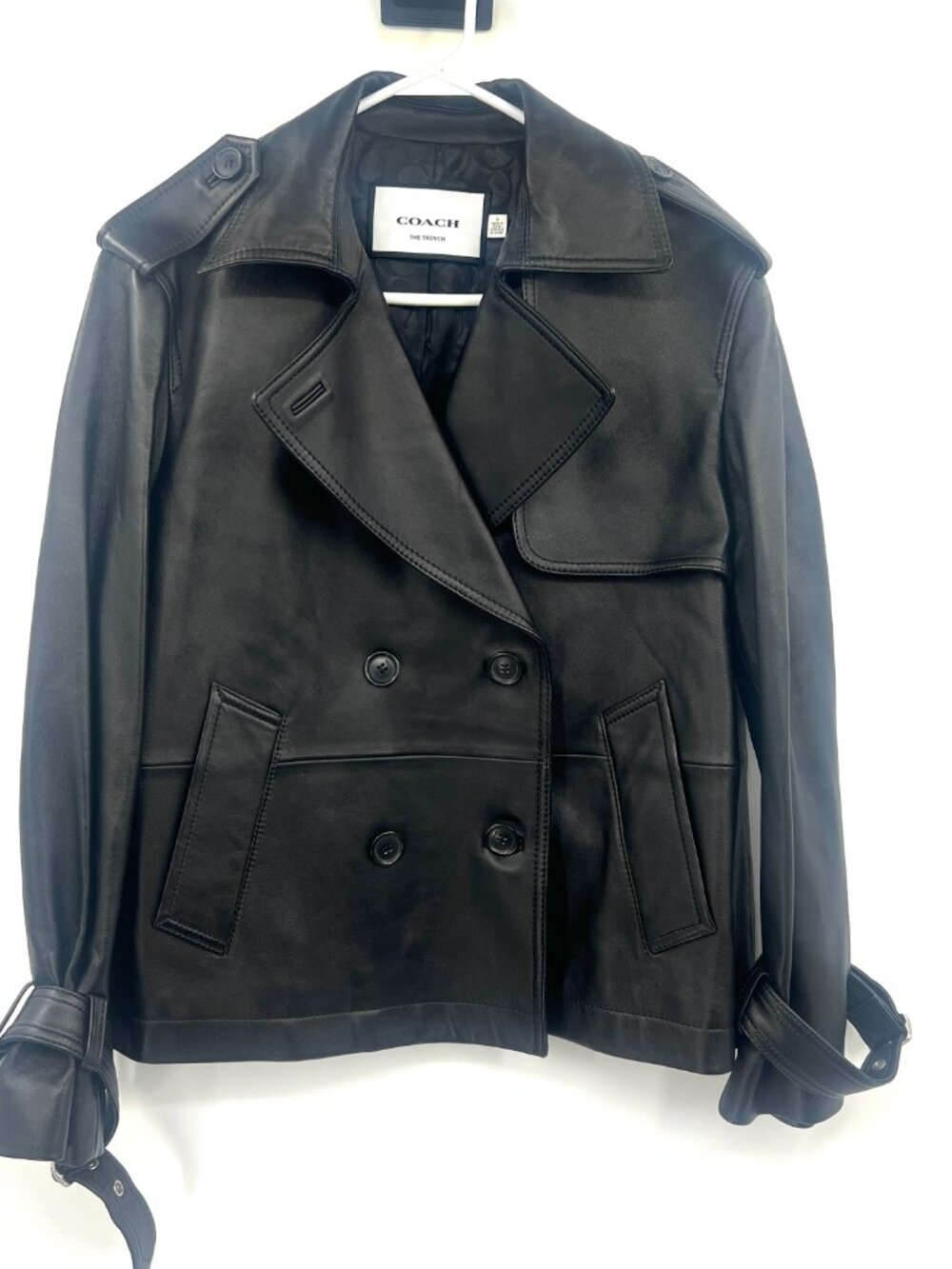 Coach Mini Leather Trench 100% Lambskin Leather Black Women's Medium - Picture 3 of 6